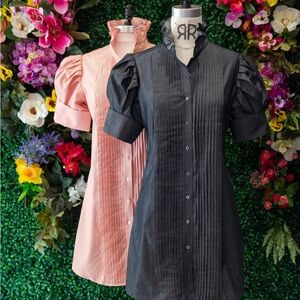 Ravi Ratan Black Black Tux Pleated Dress with Logo Patch